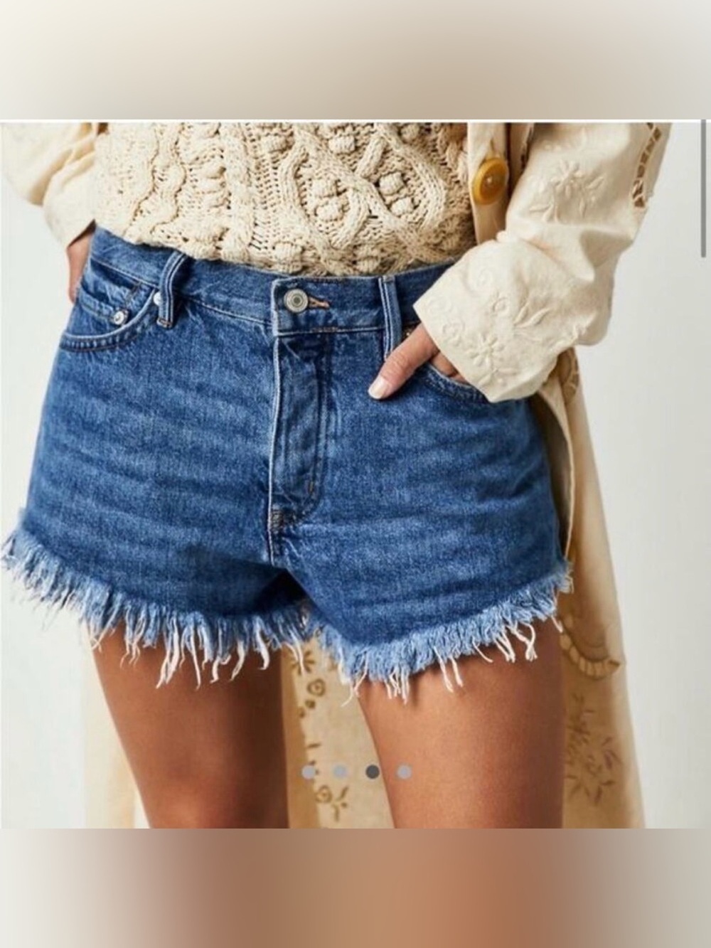 Free People We The Free High Rise Frayed Hem Denim Shorts Medium Wash Size 30